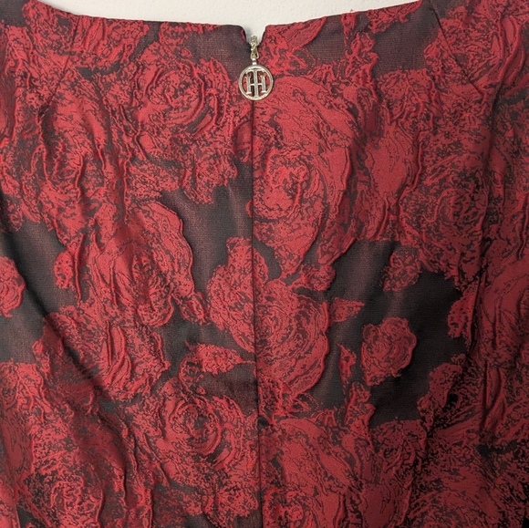 Tommy Hilfiger Dress Size 16 Red Bouquet Jacquard Fit Flare Sleeveless Party - Picture 10 of 16